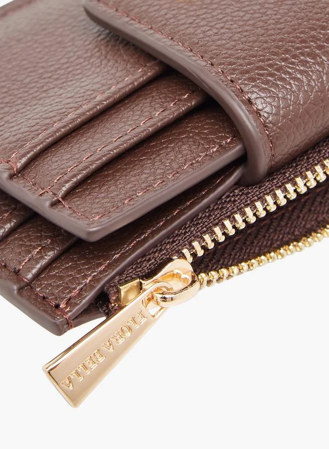 Flora Bella By Shoexpress BROWN Textured Card Holder With Snap Button Closure for Women | Best Price UAE